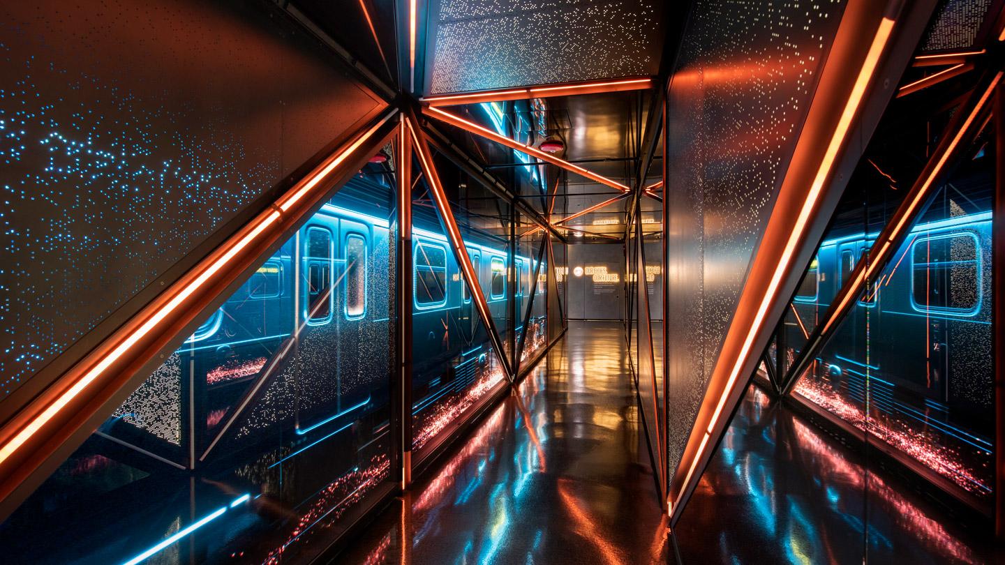 Interactive exhibition featuring subway at Edge designed by LAB at Rockwell Group at Hudson Yards