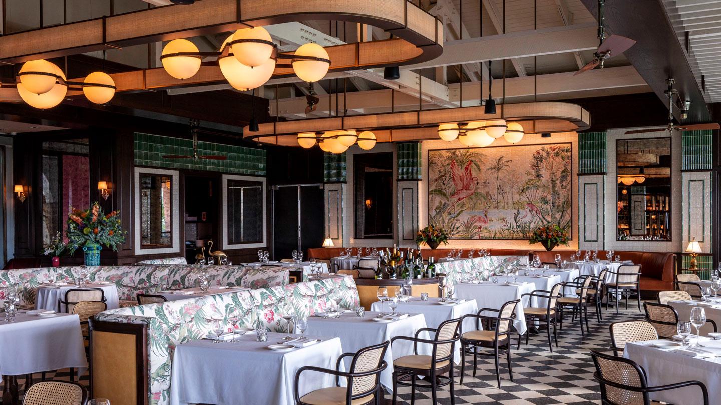 Dining room at Flamingo Grill at the boca raton resort, major food group, interior design