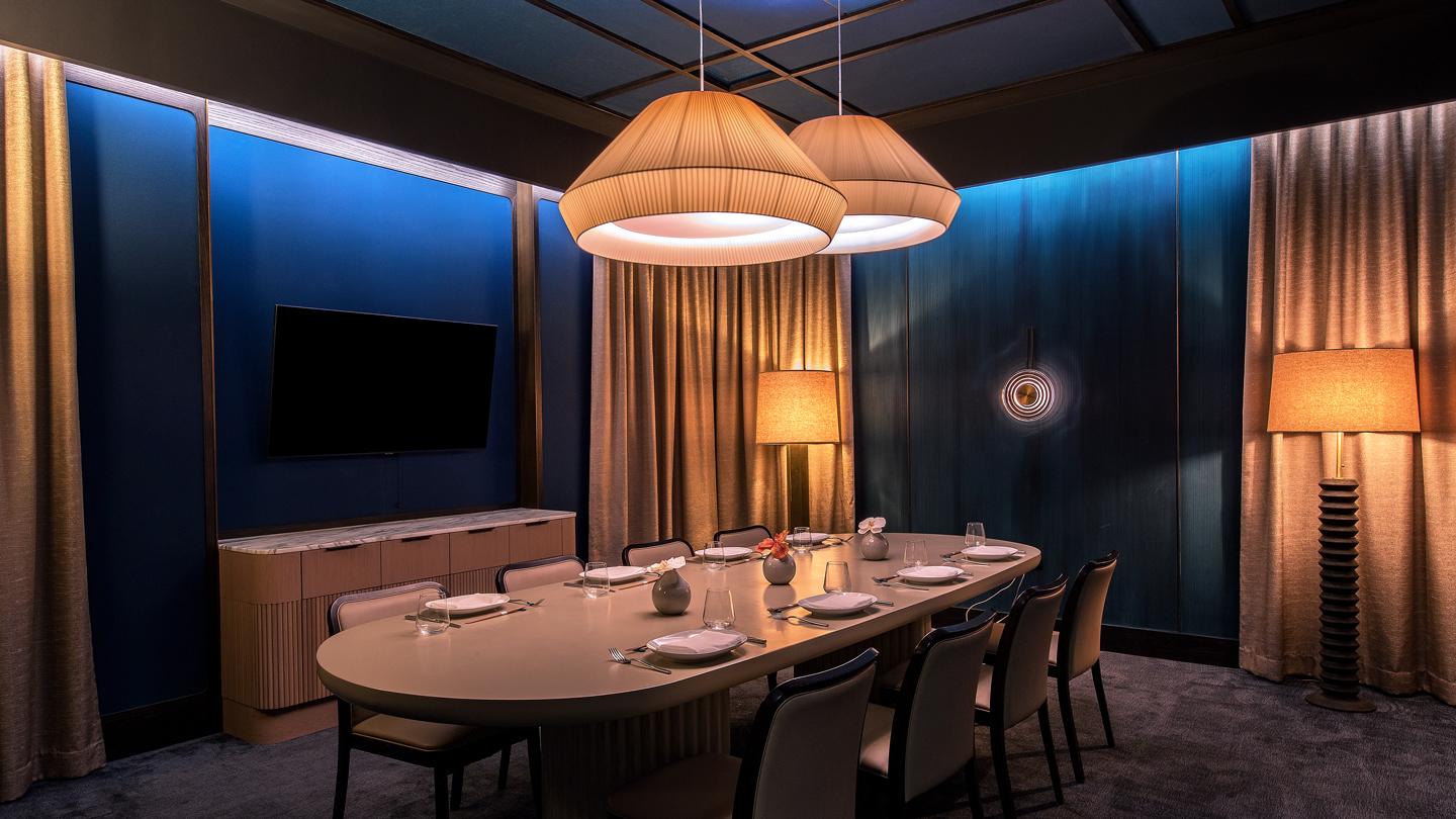 private dining room of miru restaurant at the st. regis chicago hotel, luxury, interior design