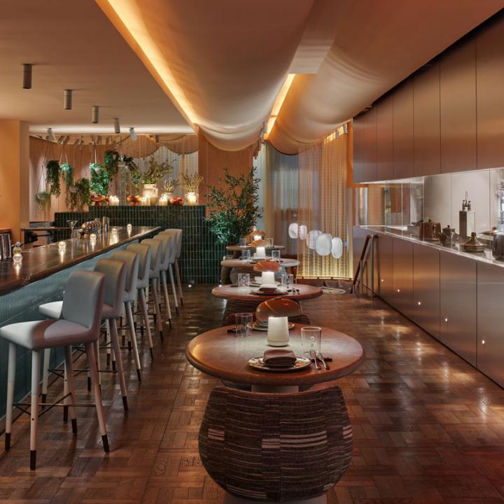 Bar and opening kitchen at Casa Dani restaurant, new york, citizens