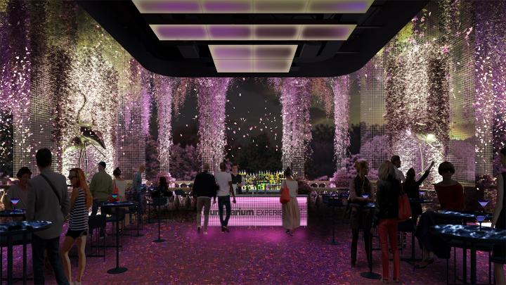 Rendering of Bar at Illuminarium's garden projection