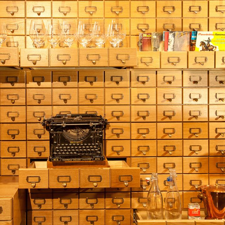 library card catalogue cabinetry in jaleo, jose andres, nyc architect