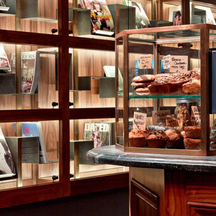 display case of baked goods in Shinola cafe designed by rockwell group architects