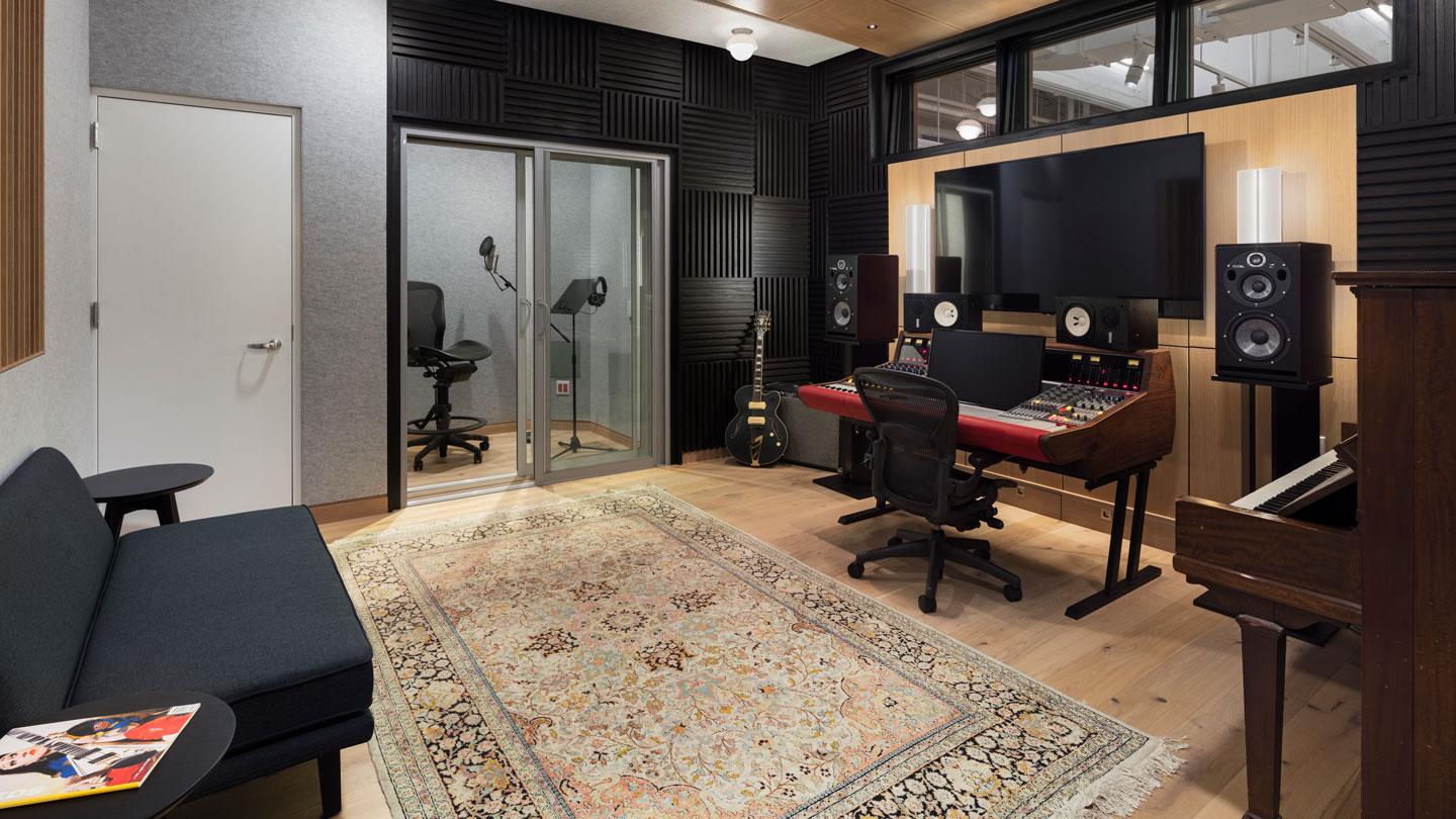 recording studio at Warner Music Group headquarters, workplace design