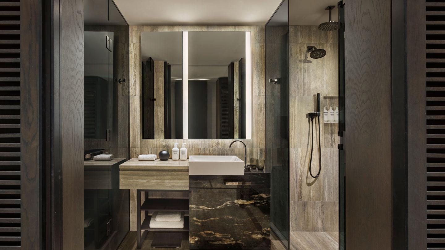 Equinox Hotel Hudson Yards bathroom designed by Rockwell Group