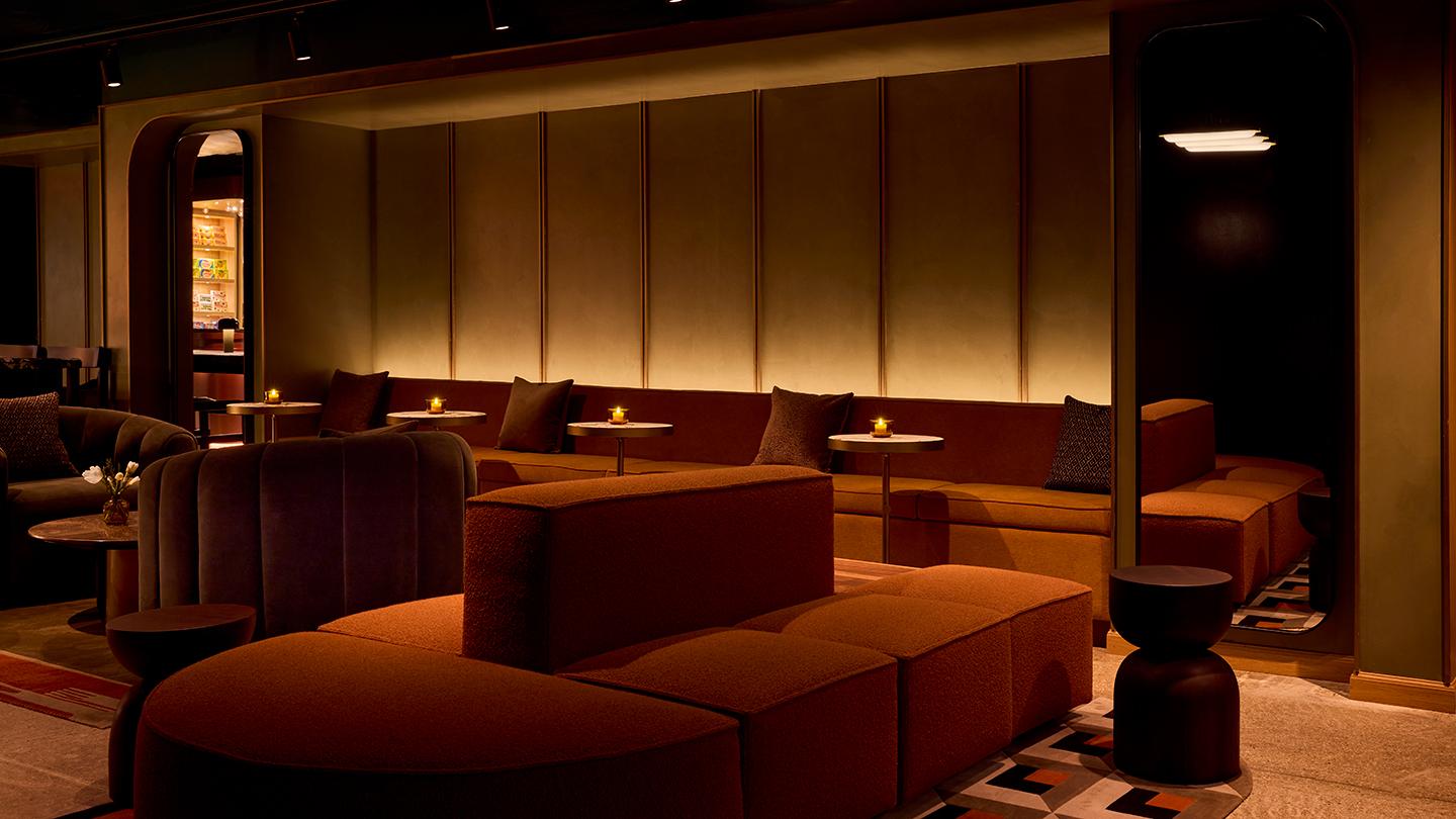 neuehouse cinema workspace rockwell group cellar bar lounge interior Screening Room Lounge