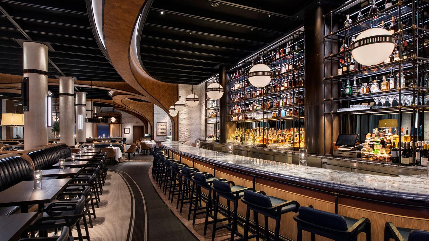 Oceans New York seafood restaurant's bar designed by Rockwell Group architects.