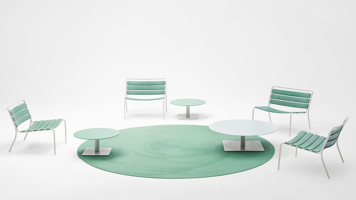 group of outdoor furniture on blank background, paola lenti, product design, elba