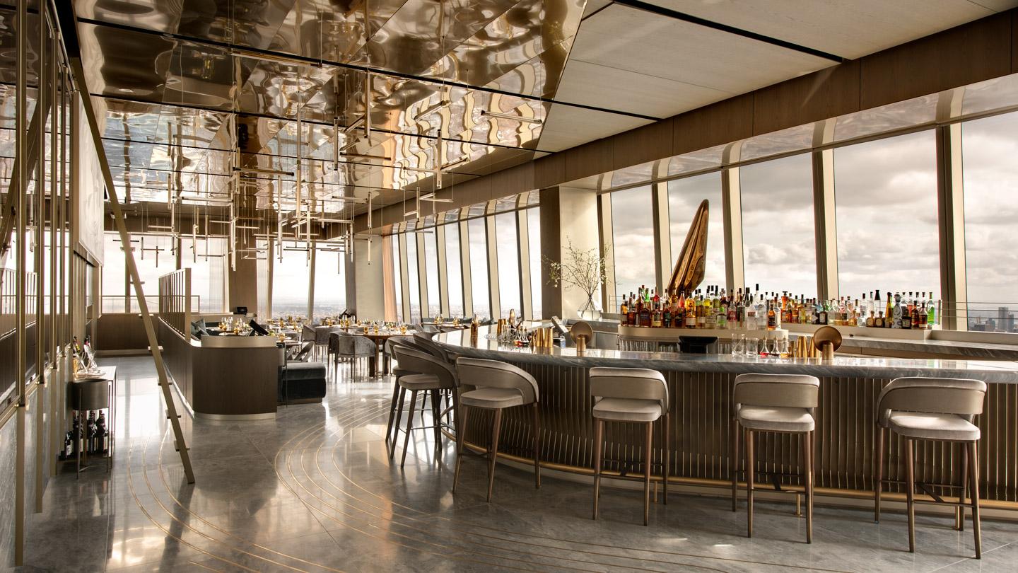 Bar and lounge at Peak restaurant designed by Rockwell Group at Hudson Yards