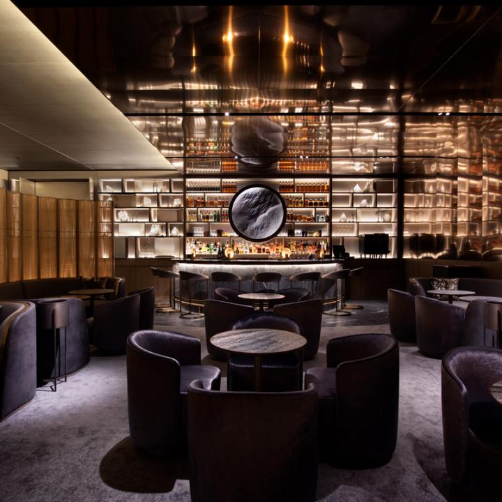 Bar and lounge at Peak restaurant designed by Rockwell Group at Hudson Yards