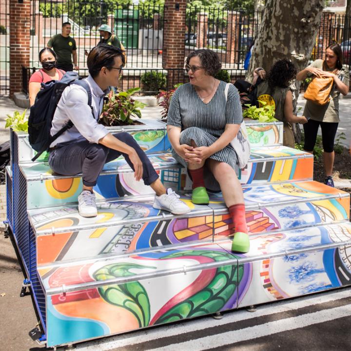 stoop nyc on 34th avenue, jackson heights, public space, design, nyc