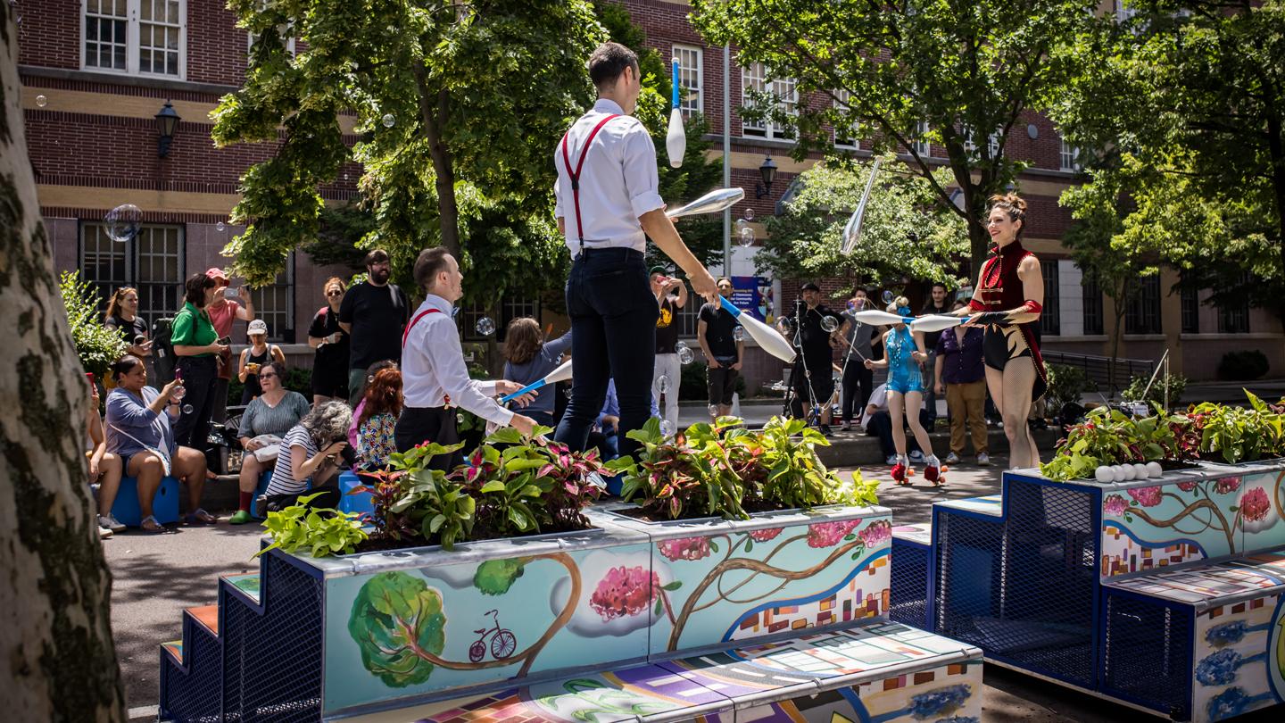 stoop nyc performance on 34th avenue, jackson heights, public space, design, queens