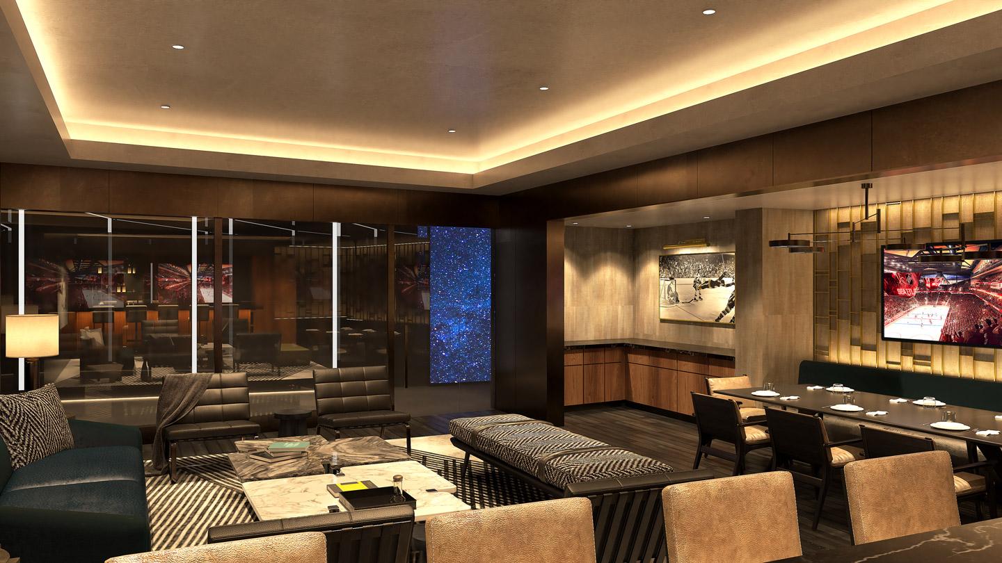 Rendering of sports arena suites designed by Rockwell Group architects.