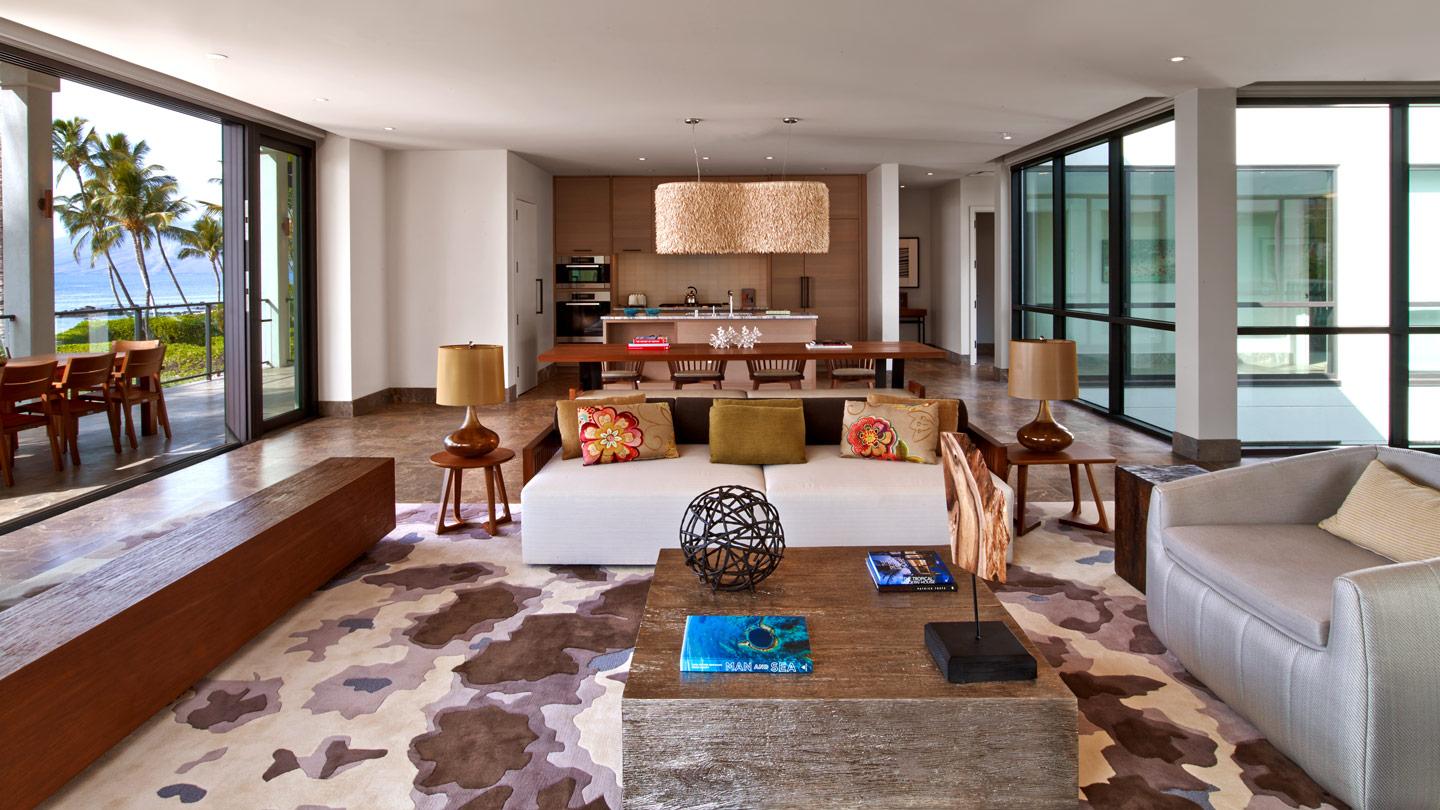 andaz maui villa living room area and kitchen designed by rockwell group architects