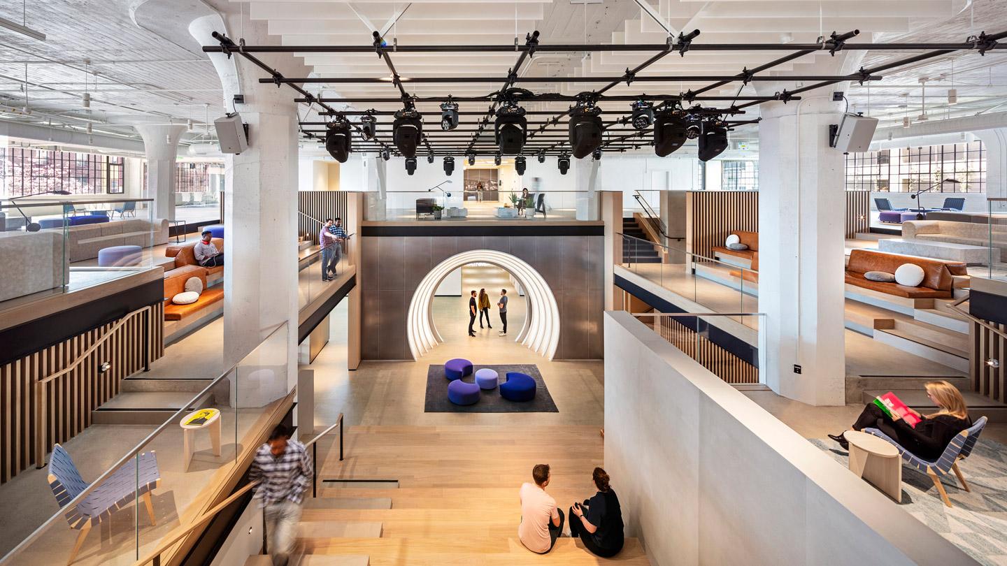 Warner Music Group Headquarter's lounge steps designed by Rockwell Group in Los Angeles